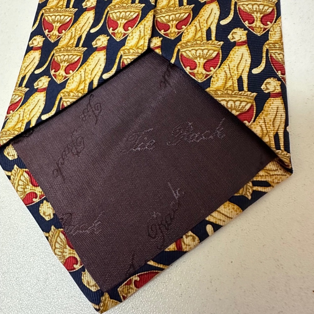 Beaufort Tie Rack Men's Silk Tie Italy Cheetah Leopard Crest Navy Gold Red Wide - Picture 6 of 6